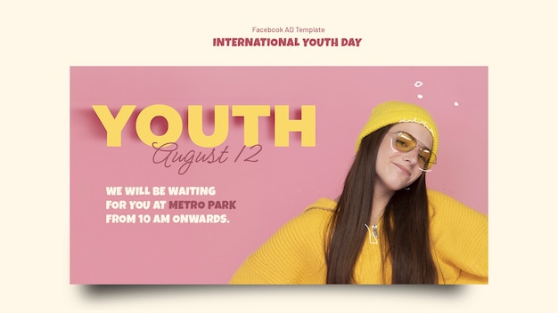 Free PSD international youth day social media promo template with teenage girl