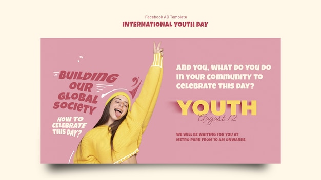 Free PSD international youth day social media promo template with teenage girl