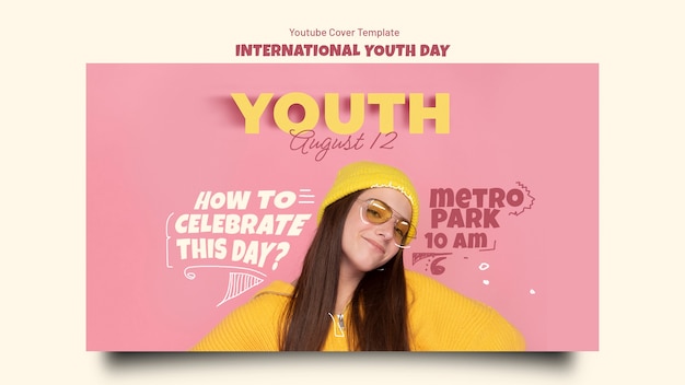 Free PSD international youth day youtube cover template with teenage girl