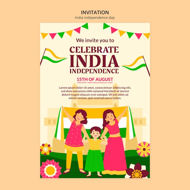 Free PSD invitation template for india independence day celebration