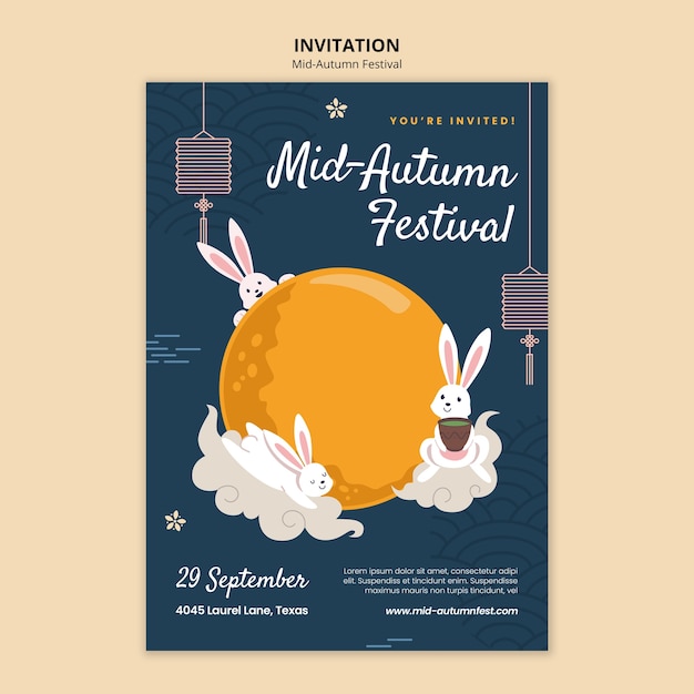 Free PSD invitation template for mid-autumn festival celebration