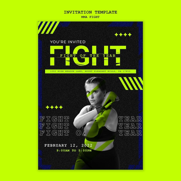 Free PSD invitation template for mma box fighting