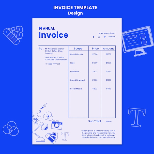 Free PSD invoice template for occupation