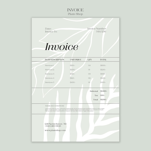 Free PSD invoice template for plant store business