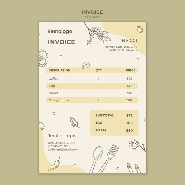 Invoice template for restaurant