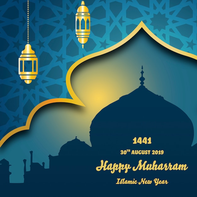 Free PSD islamic new year background with mosque