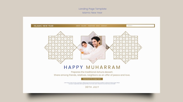 Free PSD islamic new year landing page template with arabic pattern