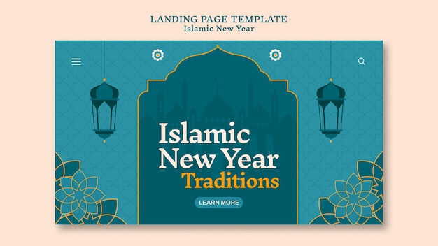 Free PSD islamic new year landing page template with floral design