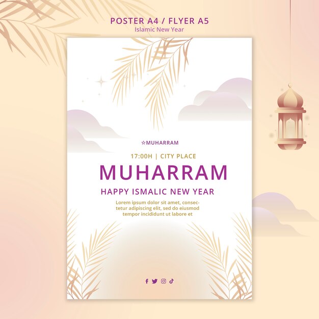 Islamic new year vertical flyer template with palace and lanterns