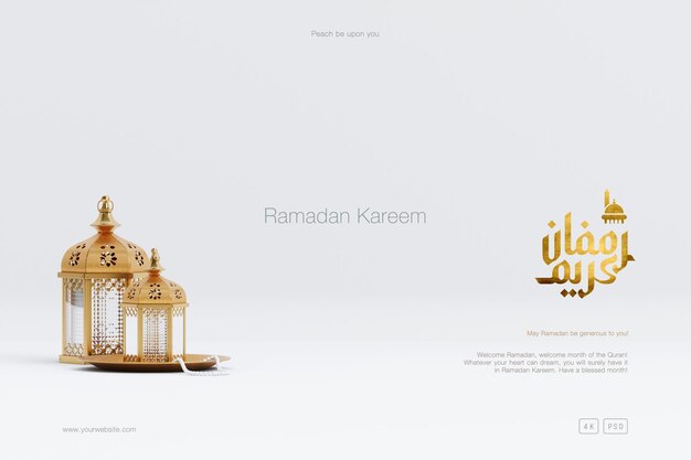 Islamic Ramadan greeting background composition with Arabic Lanterns and ornaments