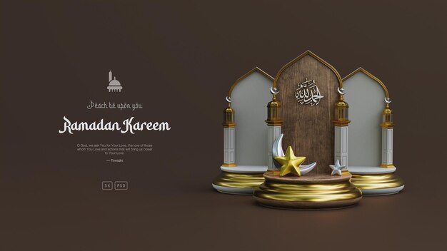 Islamic Ramadan Kareem and Eid greeting background with Cute Mosque Podium crescent ornaments