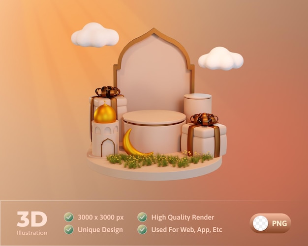 Free PSD islamic ramadan podium with gift box 3d illustration