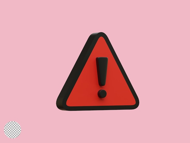 Free PSD isolate of realistic red triangle caution warning sing for attention exclamation mark traffic sign by 3d render illustration