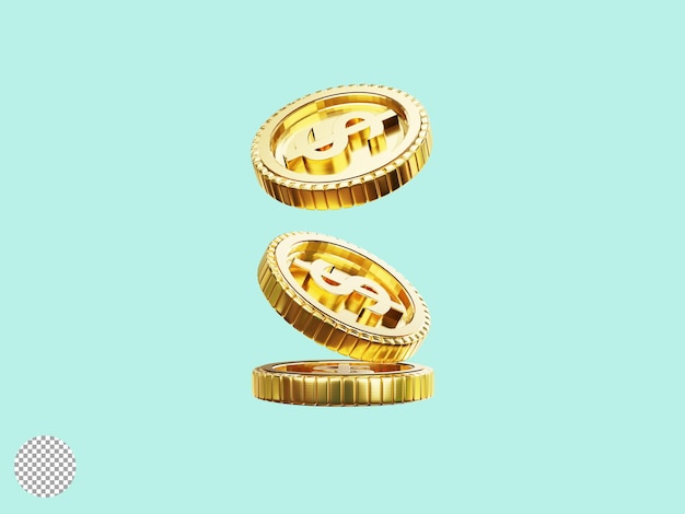 Isolated of US dollar coins stacking 3d render illustration technical concept