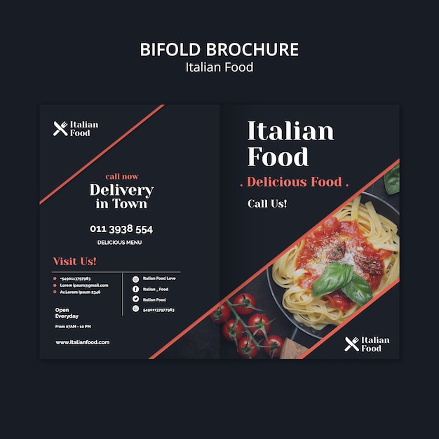 Free PSD italian food concept bifold brochure template