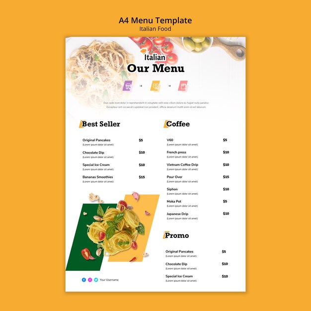 Italian food menu template