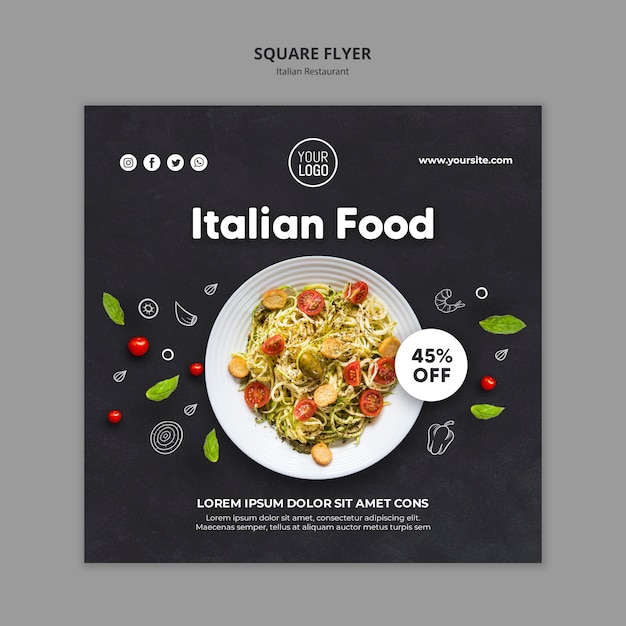 Italian restaurant ad square flyer template