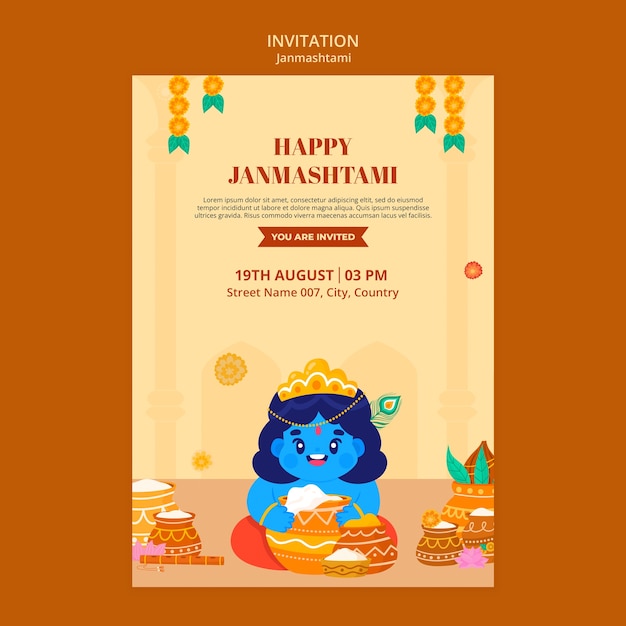 Free PSD janmashtami celebration invitation template