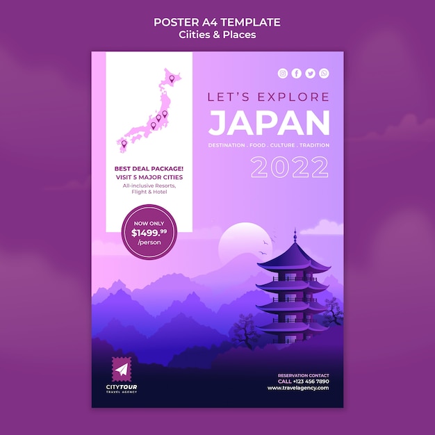 Free PSD japan exploration poster template