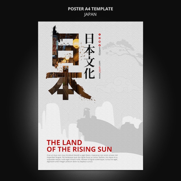 Free PSD japan travel destination vertical poster template with japanese symbols