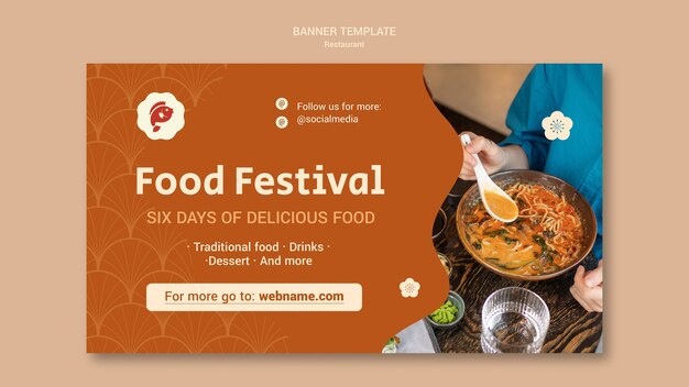 Japanese food restaurant horizontal banner template