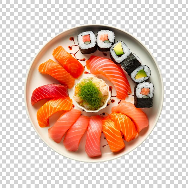 Japanese sushi and rolls made with fresh fish and rice on a transparent background