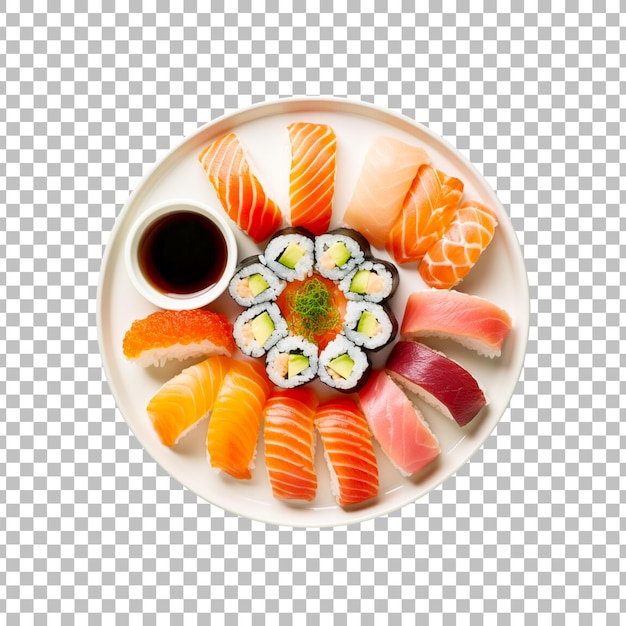 Free PSD japanese sushi and rolls made with fresh fish and rice on a transparent background