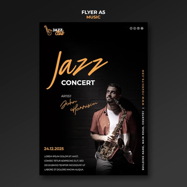 Free PSD jazz concert flyer template