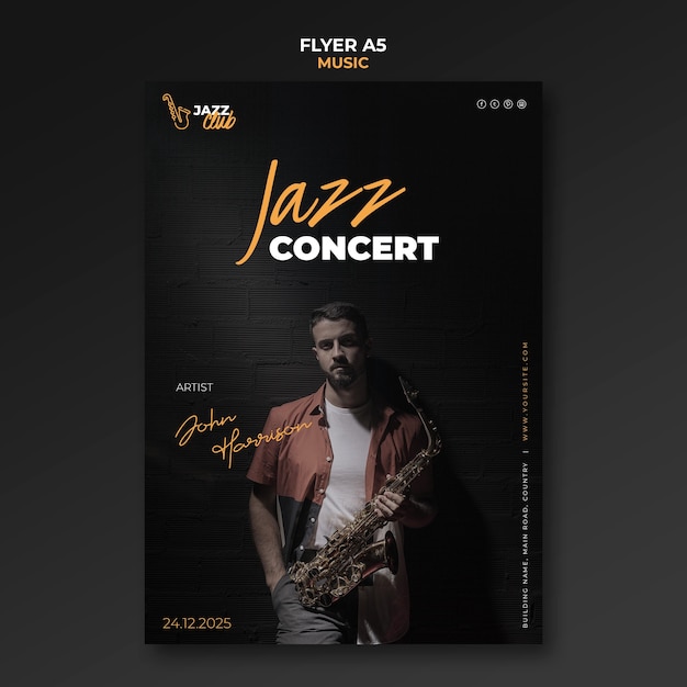 Free PSD jazz concert print template