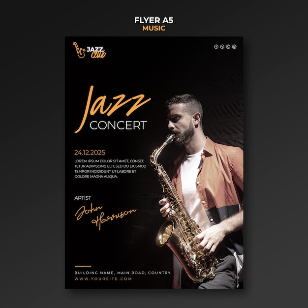 Free PSD jazz concert print template