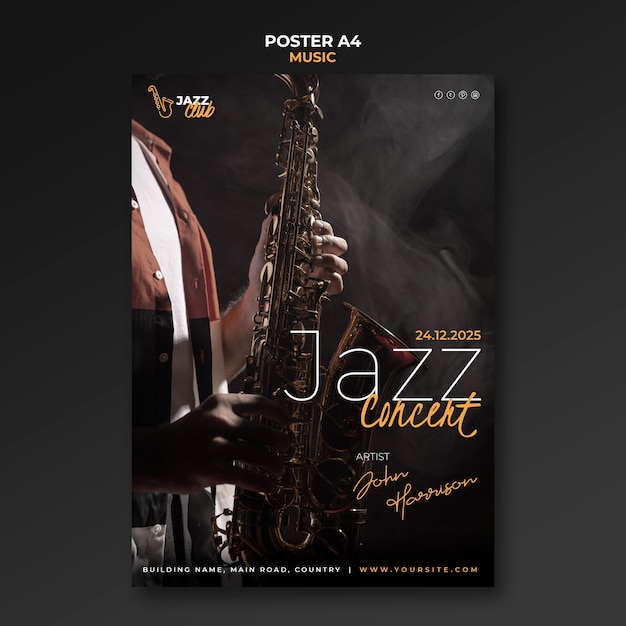 Free PSD jazz concert print template