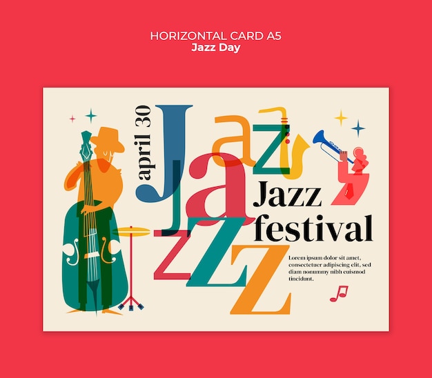 Free PSD jazz day celebration card template