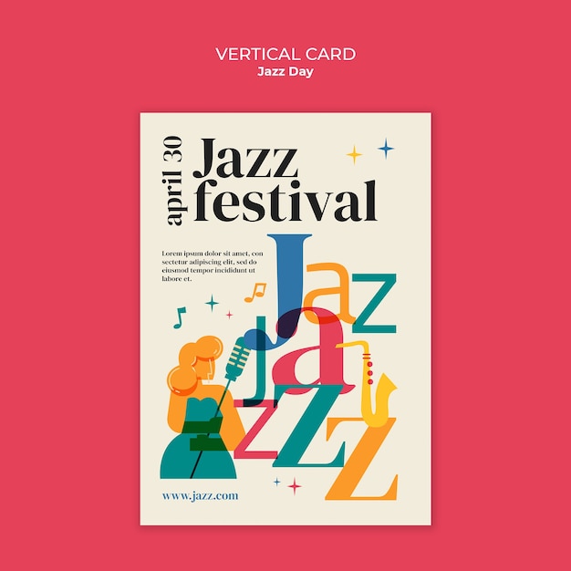 Free PSD jazz day celebration card template