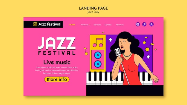 Free PSD jazz day celebration landing page template