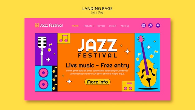 Free PSD jazz day celebration landing page template