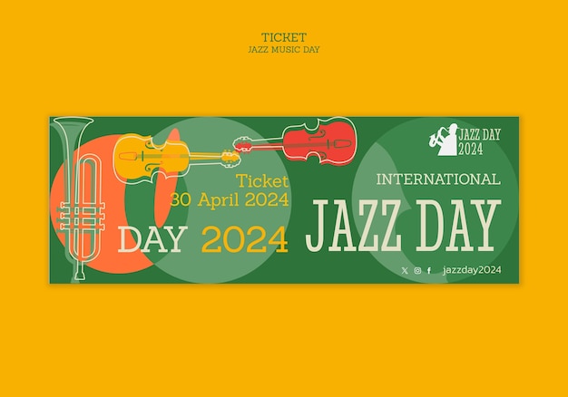 Free PSD jazz day celebration ticket template