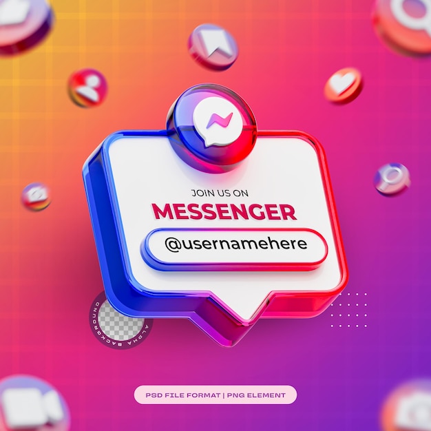 Free PSD join us on messenger profile social media 3d render isolated for composition