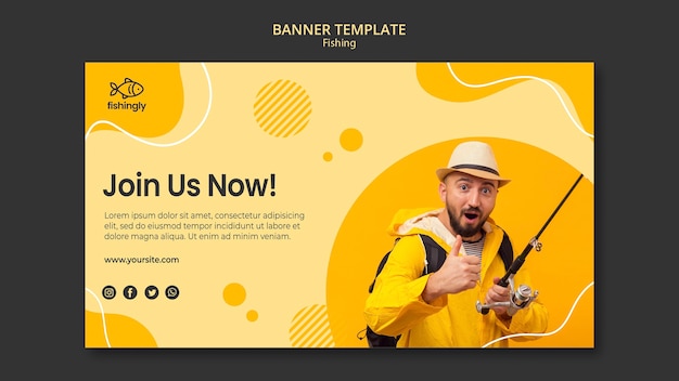 Free PSD join us now man in yellow fishing coat banner