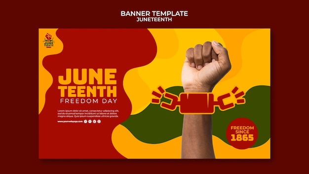 Free PSD juneteenth horizontal banner template with hand and broken chain