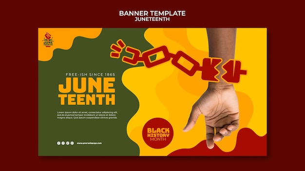 Juneteenth horizontal banner template with hand and broken chain