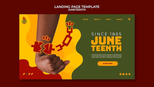 Free PSD juneteenth landing page template with hand and broken chain