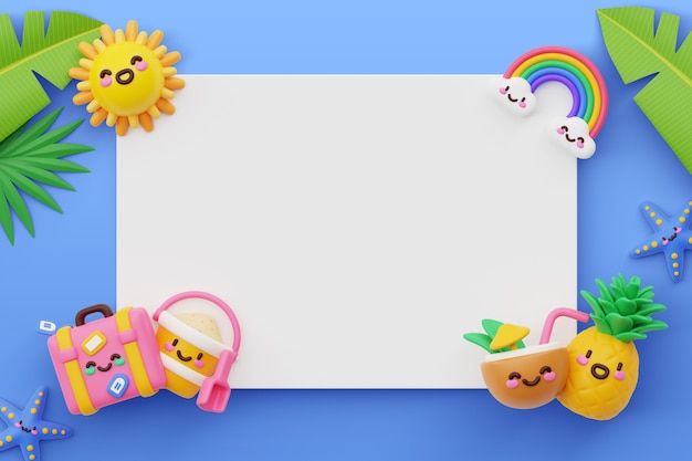 Free PSD kawaii summer blank banner background