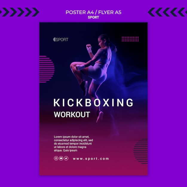 Free PSD kickboxing training vertical poster template