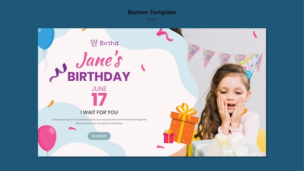 Free PSD kid birthday party horizontal banner template