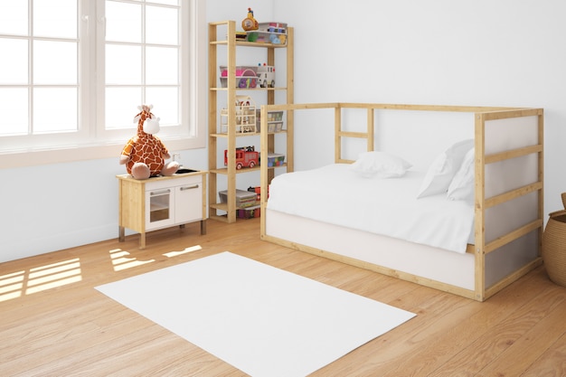 Free PSD kid's room with wooden bed