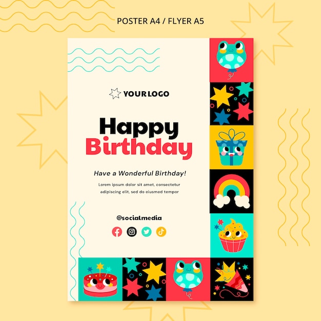 Free PSD kids birthday celebration vertical poster template