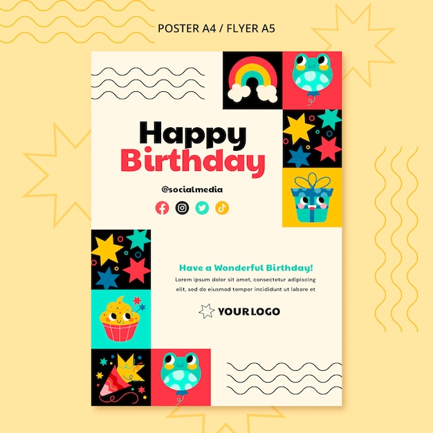 Free PSD kids birthday celebration vertical poster template