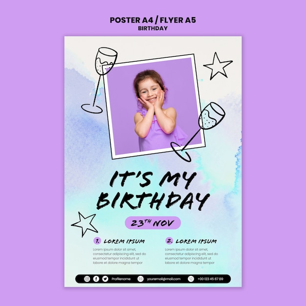 Free PSD kids birthday celebration vertical poster template