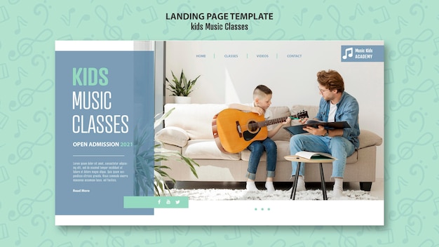 Free PSD kids music classes concept landing page template