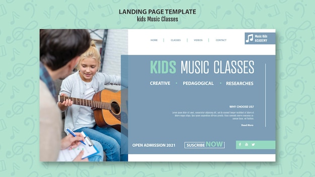 Kids music classes concept landing page template